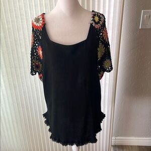 Umgee Black Crochet Sleeve Women's Top